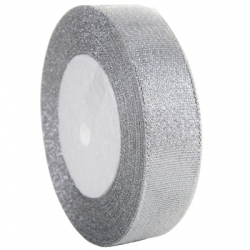 22mb  / Tasiemka,wstążka brokatowa   szer: 2,5cm  SREBRNA , metaliczna